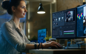 image of woman editing video